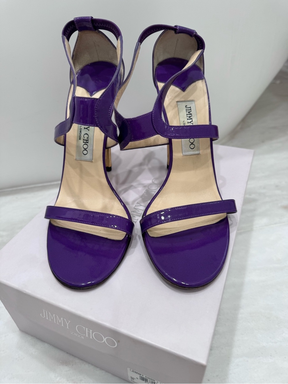 Jimmy Choo Glossy Purple Strappy High-Heel Sandals